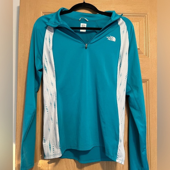 Women's North Face 1/4 Zip Pullover Sweatshirt Jacket - Turquoise Blue - Medium - Picture 3 of 11